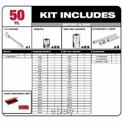 Milwaukee 48-22-9004 50 Pc 1/4 Sae/métitric Ratchet And Socket Mechanics Tool Set