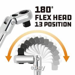 Powerbuilt 4 Pieces Pro Tech 72 Dent Long Reach Flex Head Ratchet Set 240238