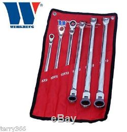 Werkzeug 6pc Extra Long Double Terminé Flexi-head Aviation Clé À Cliquet Set